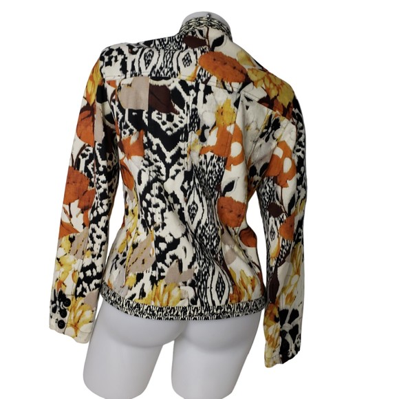 Chico's Black & Gold Animal Floral Print Blazer Size 1 Medium - Picture 2 of 9